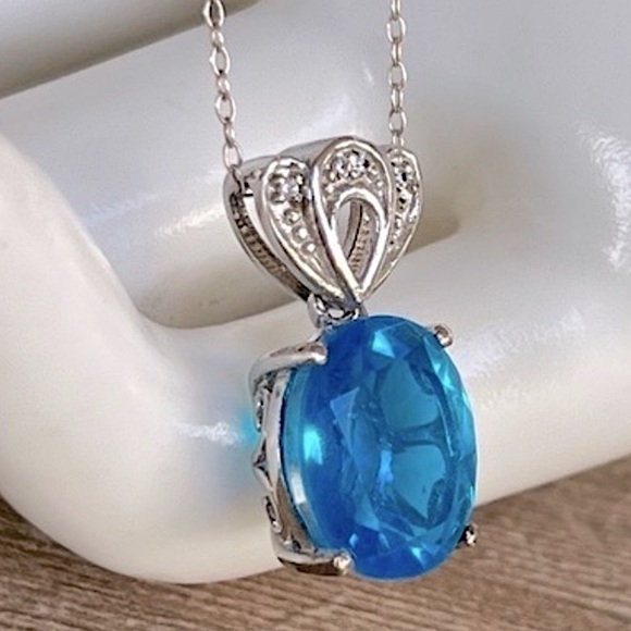 Carribean Quartz Cambodian Zircon Sterling Silver Pendant Necklace - Picture 8 of 13